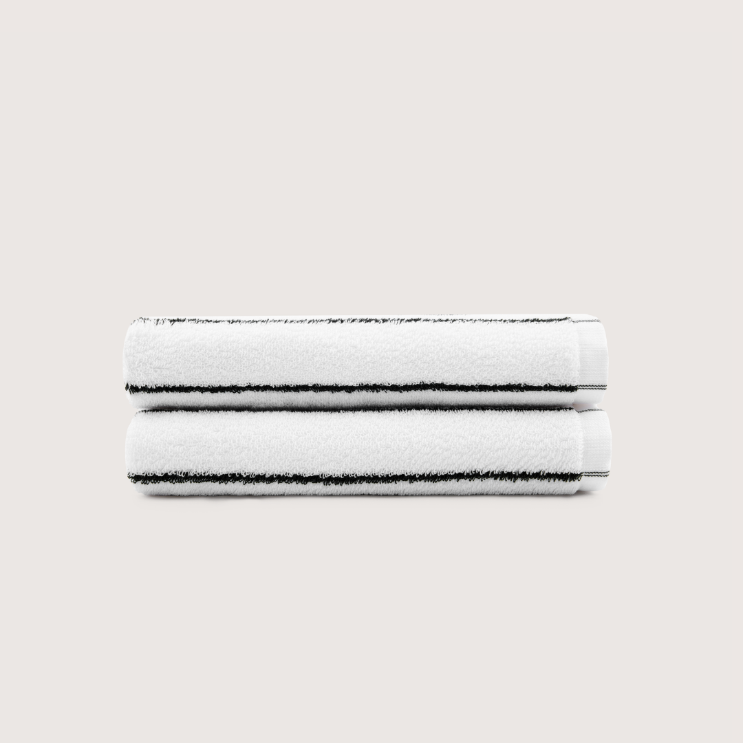 Pack of 2 Truenova Ultrasoft cotton hand towels in Cloud White & Black stripe