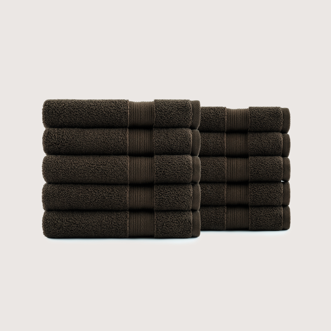Pack of 8 Truenova Ultrasoft cotton hand towels in Espresso Brown