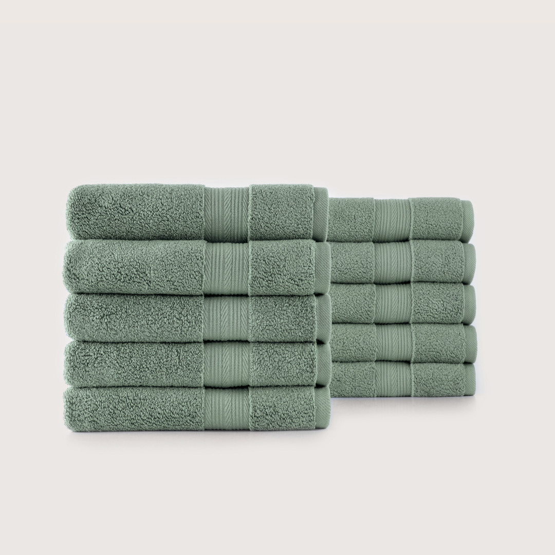 Pack of 8 Truenova Ultrasoft cotton hand towels in Sage