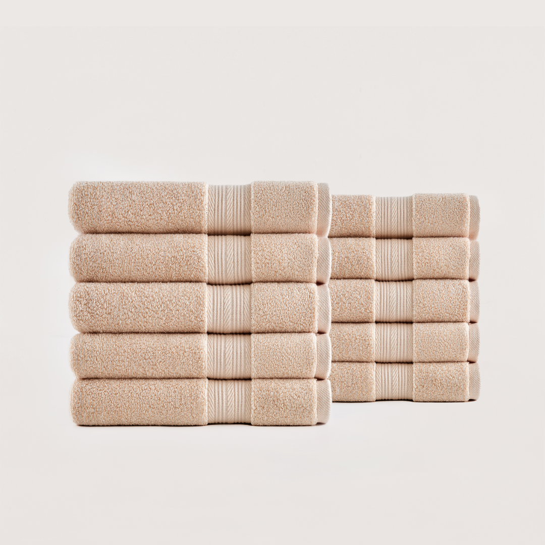 Pack of 8 Truenova Ultrasoft cotton hand towels in Sand
