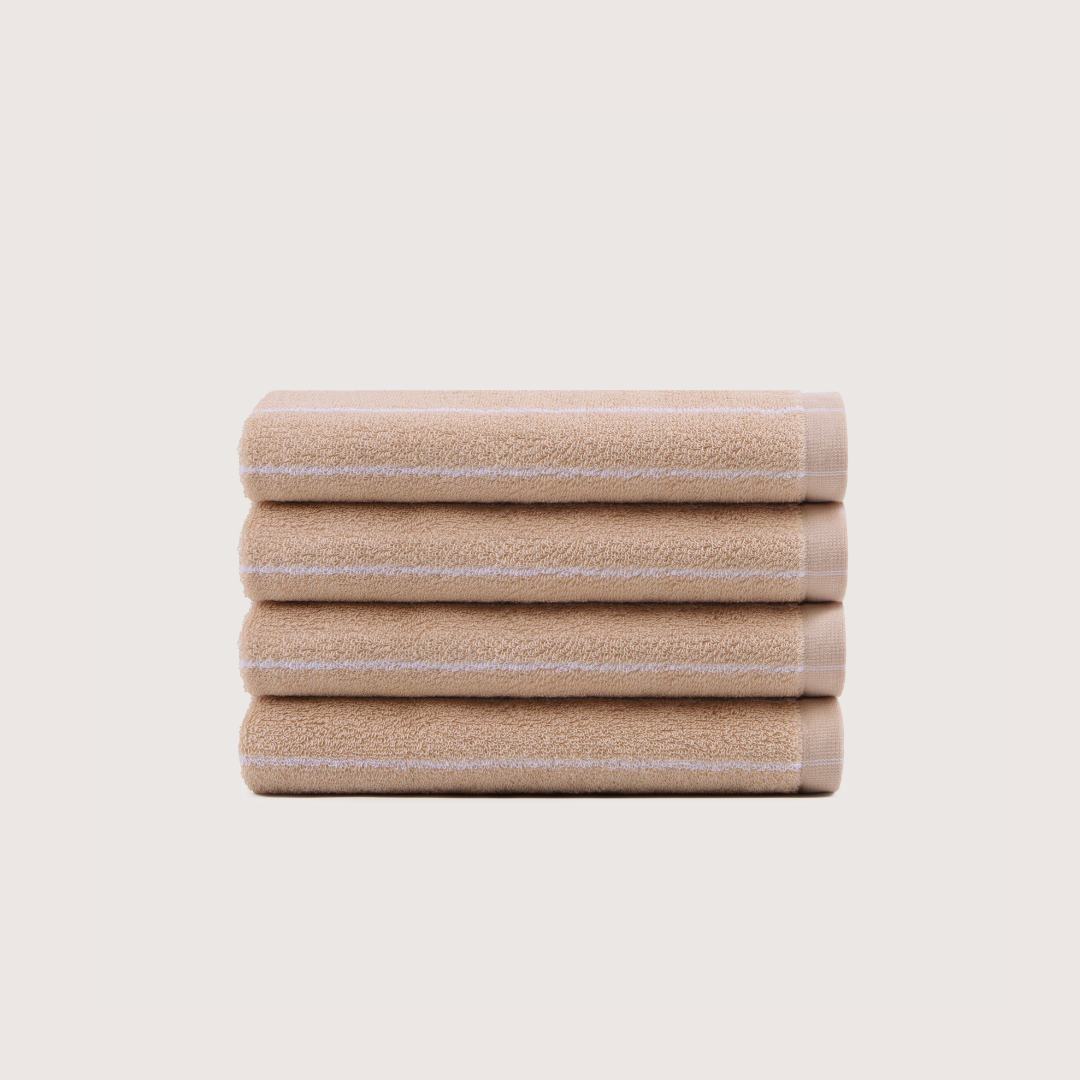 Pack of 4 Truenova Ultrasoft cotton hand towels in Sand & White stripe