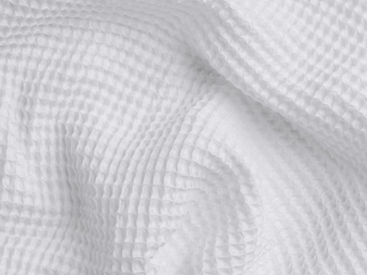 Waffle weave detail of the Truenova Waffle Robe in White