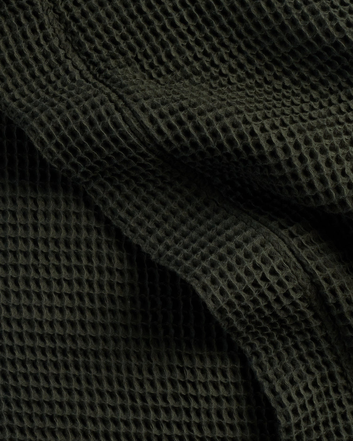 Waffle weave detail of the Truenova Waffle Robe in Evergreen