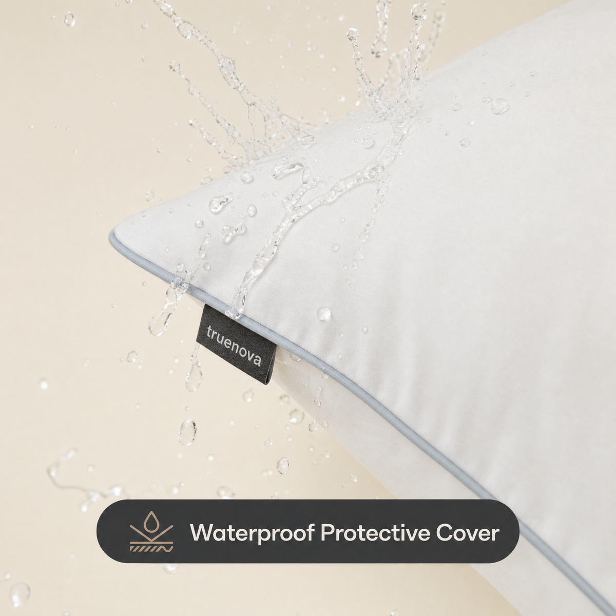 Water beading off the Haven pillow's waterproof protective cover