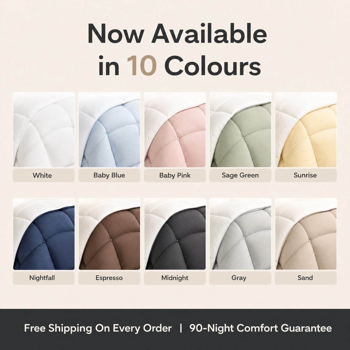 Halo comforter available in 10 colours