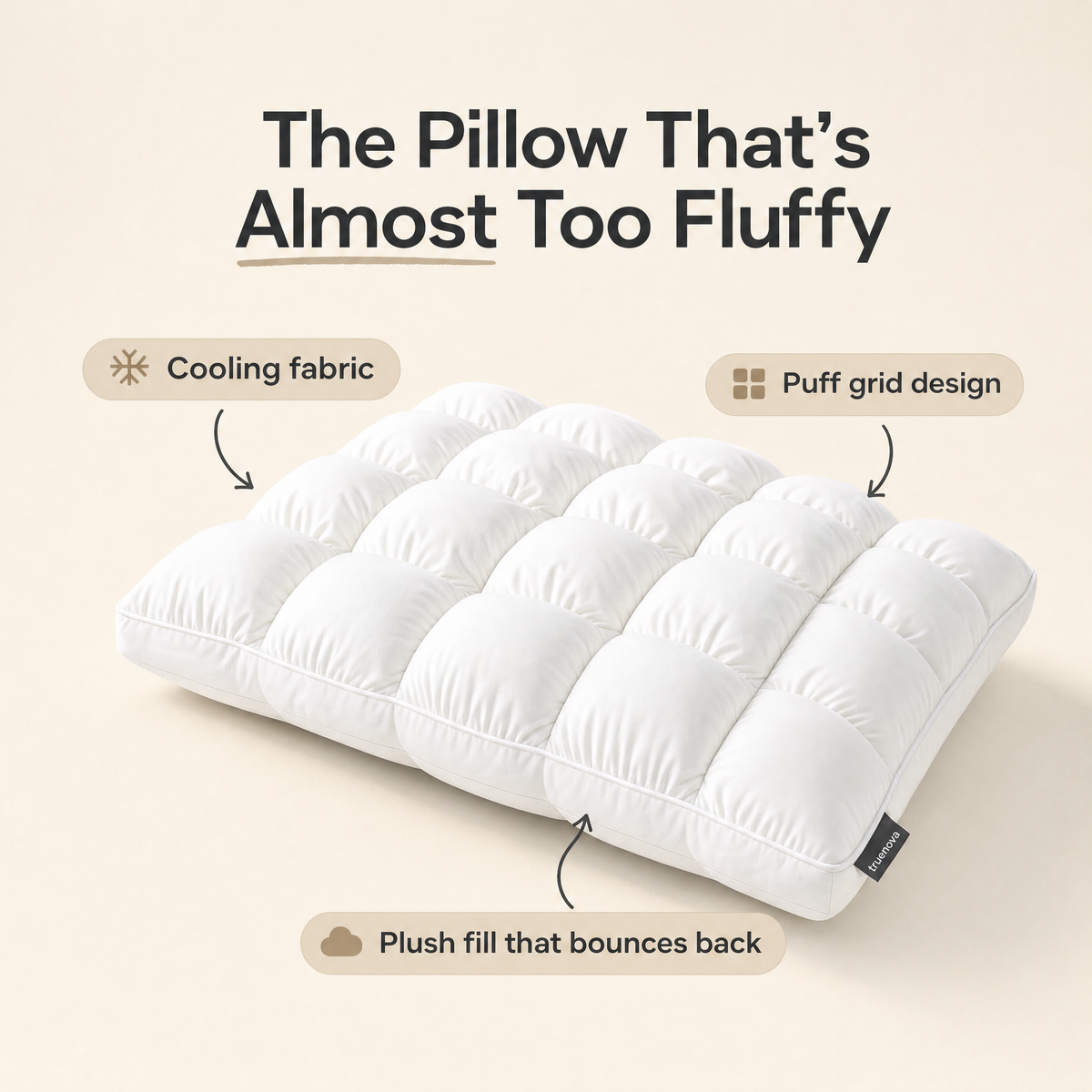 Lune Cooling Puff Pillow by Truenova, the pillow that's almost too fluffy