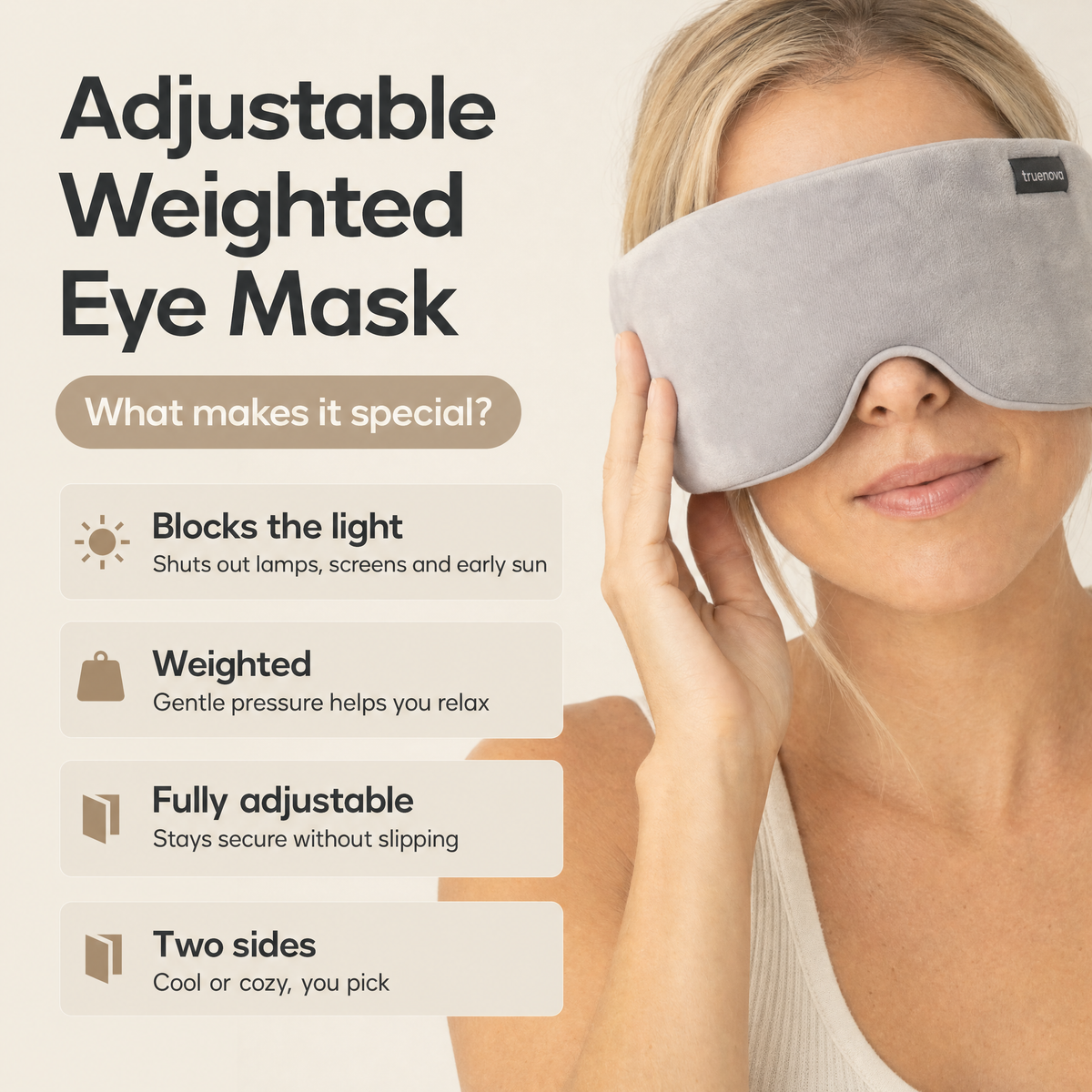Adjustable weighted eye mask that blocks the light