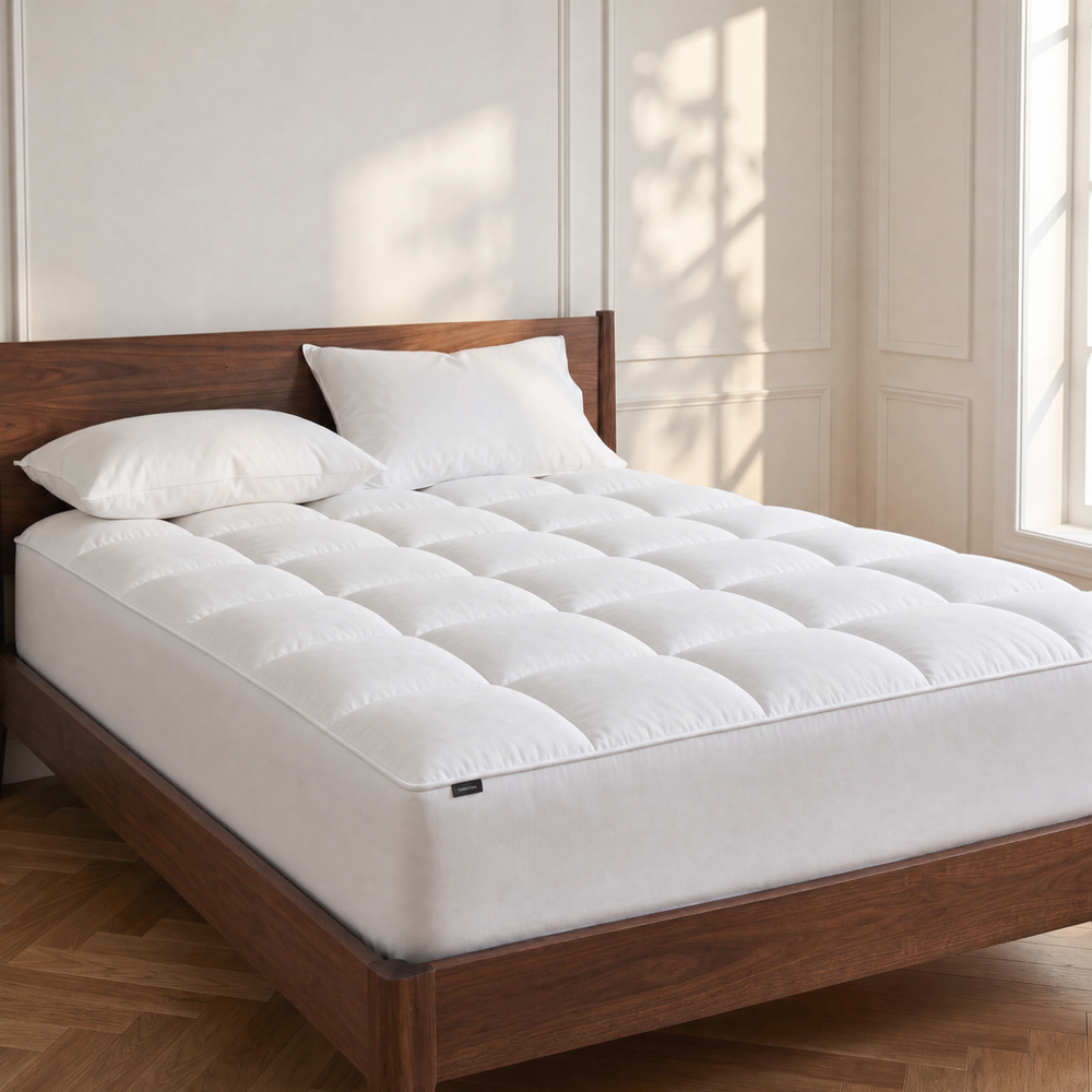 Nimbus Cloud Mattress Topper by Truenova on a bed