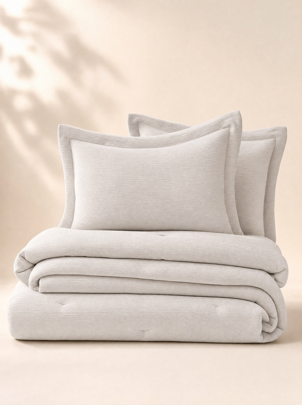 Drift Cloud Weave Comforter Set folded with shams