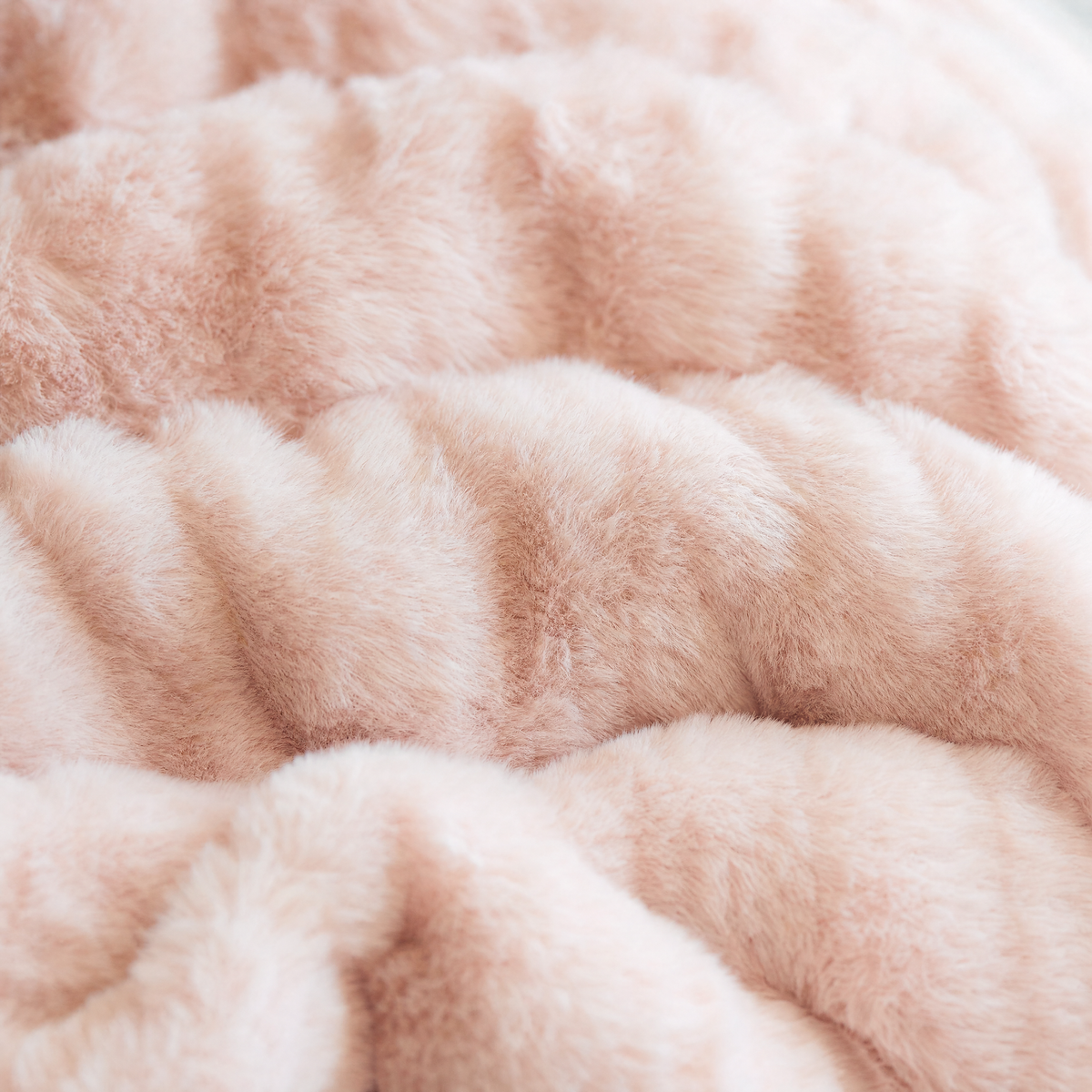 Close-up of the ruched plush faux fur