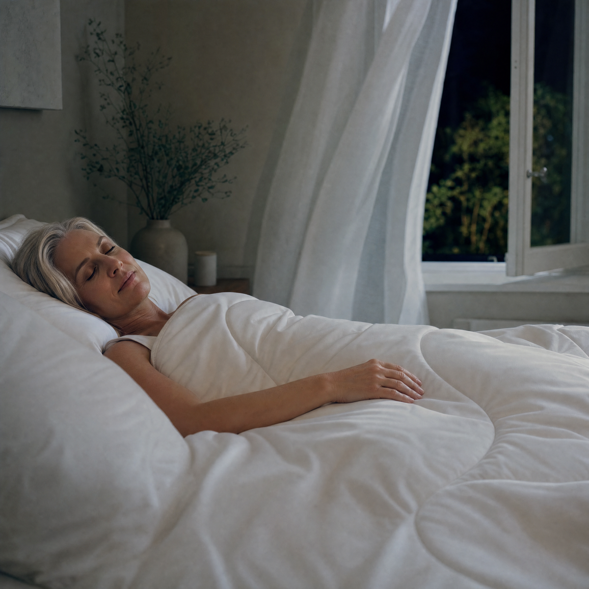 Woman sleeping under the Polar comforter on a warm night
