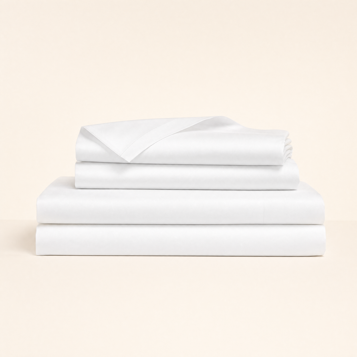 Satine sateen sheet set in white, folded
