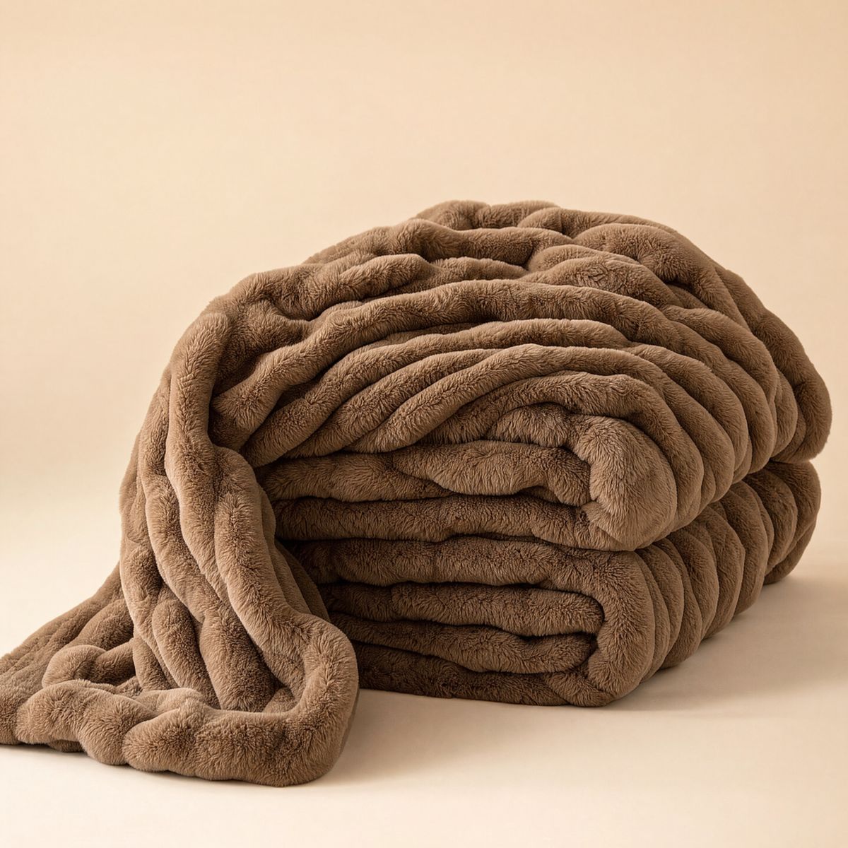 Billow ruched cloud blanket in bear brown, folded