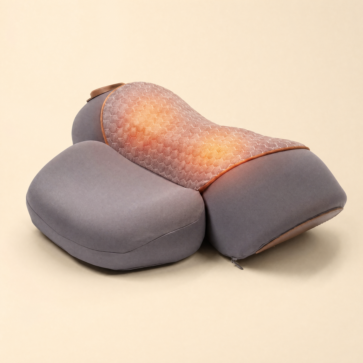 Grey neck traction pillow with warm heat panel