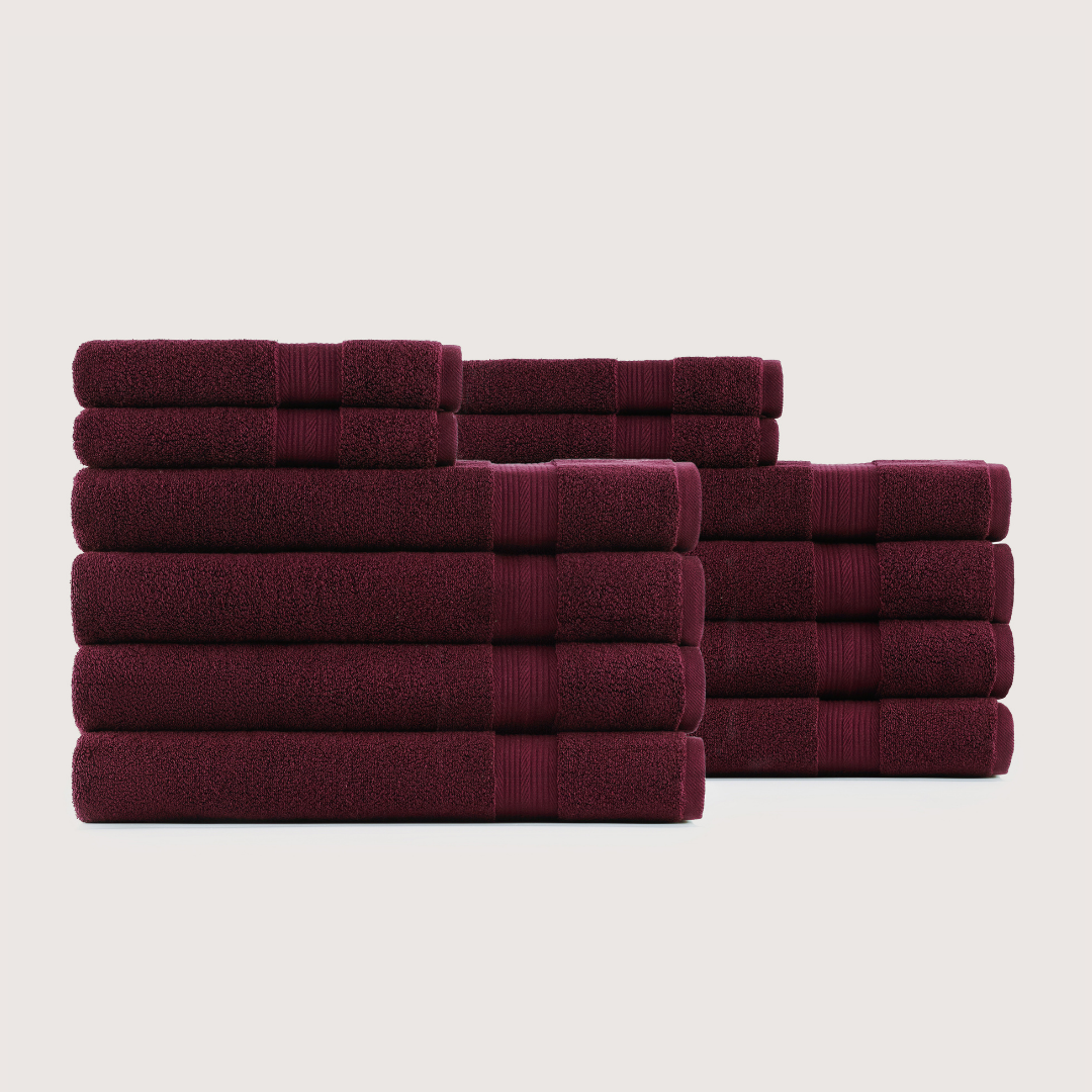 Truenova Ultrasoft 12-Piece Luxe Towel Set with bath sheets, in Burgundy