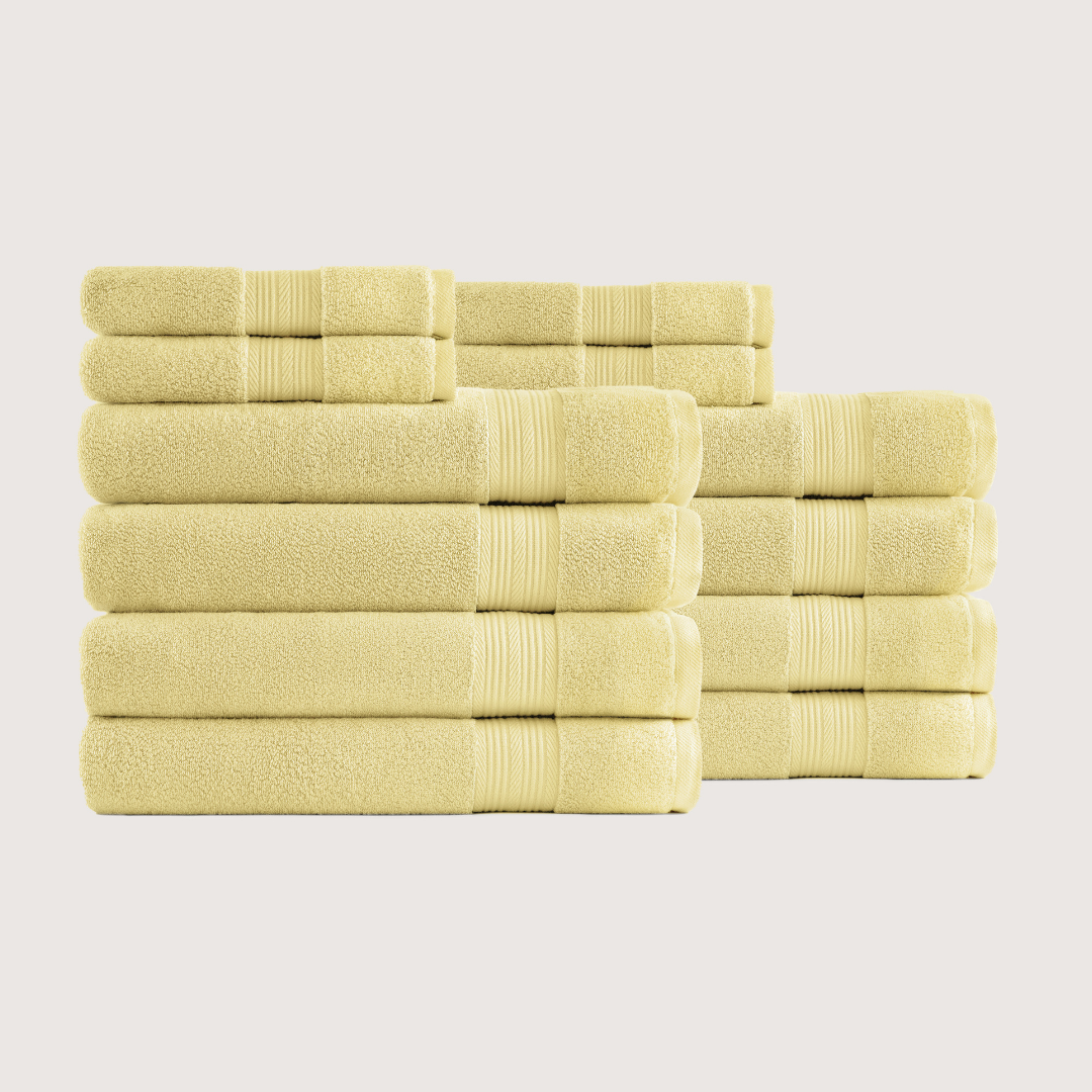 Truenova Ultrasoft 12-Piece Luxe Towel Set with bath towels, in Butter Yellow