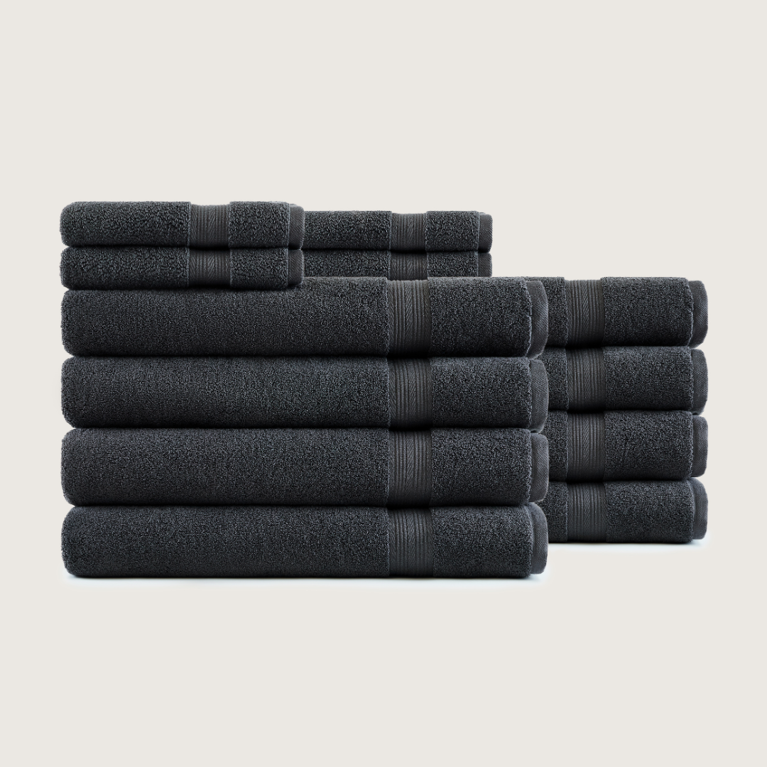 Truenova Ultrasoft 12-Piece Luxe Towel Set with bath sheets, in Charcoal