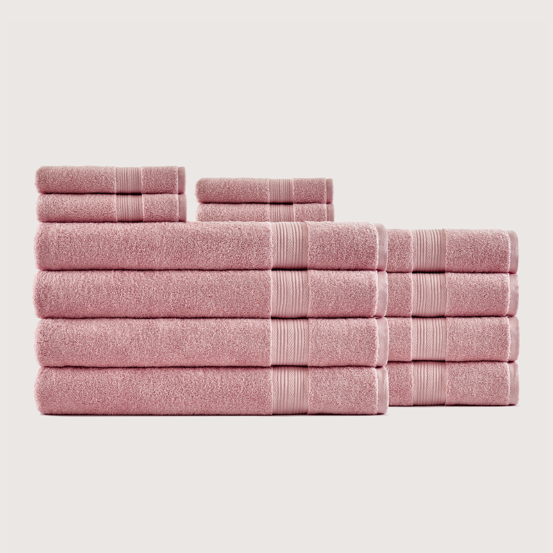 Truenova Ultrasoft 12-Piece Luxe Towel Set with bath sheets, in Coral Pink