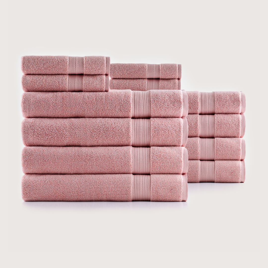 Truenova Ultrasoft 12-Piece Luxe Towel Set with bath towels, in Coral Pink