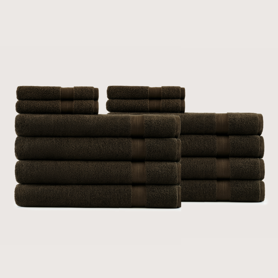 Truenova Ultrasoft 12-Piece Luxe Towel Set with bath sheets, in Espresso Brown