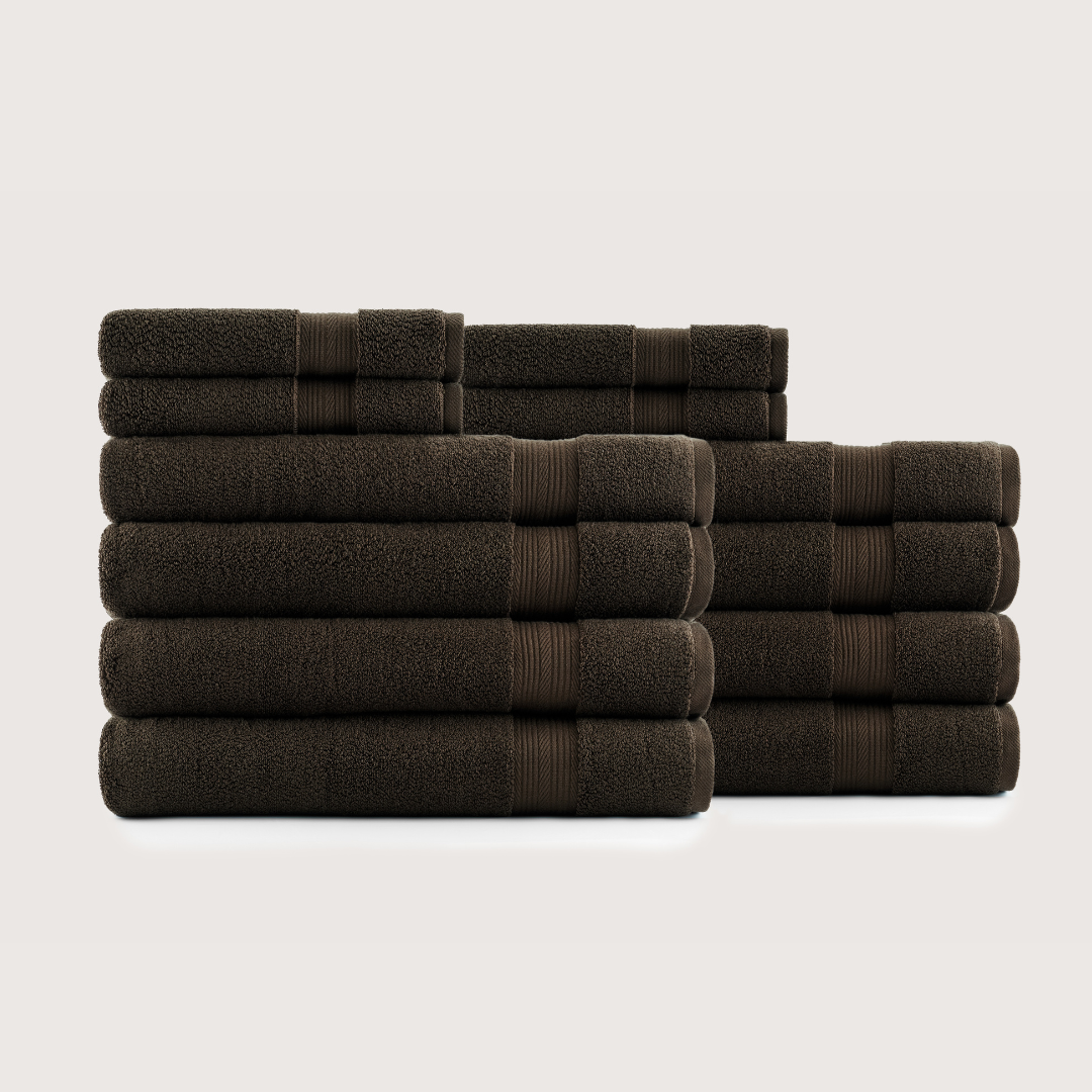 Truenova Ultrasoft 12-Piece Luxe Towel Set with bath towels, in Espresso Brown