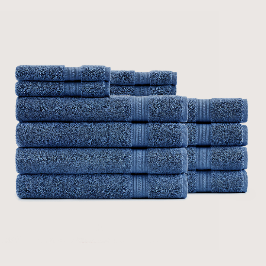 Truenova Ultrasoft 12-Piece Luxe Towel Set with bath sheets, in Lapiz Blue