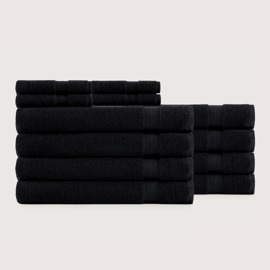 Truenova Ultrasoft 12-Piece Luxe Towel Set with bath sheets, in Midnight Black