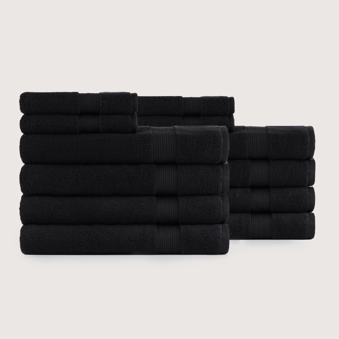 Truenova Ultrasoft 12-Piece Luxe Towel Set with bath towels, in Midnight Black