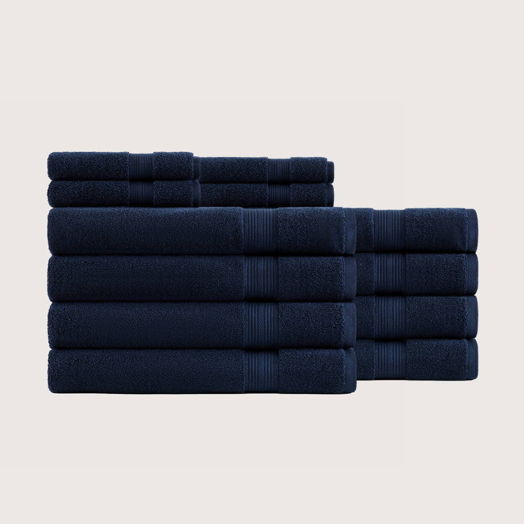 Truenova Ultrasoft 12-Piece Luxe Towel Set with bath sheets, in Navy Blue
