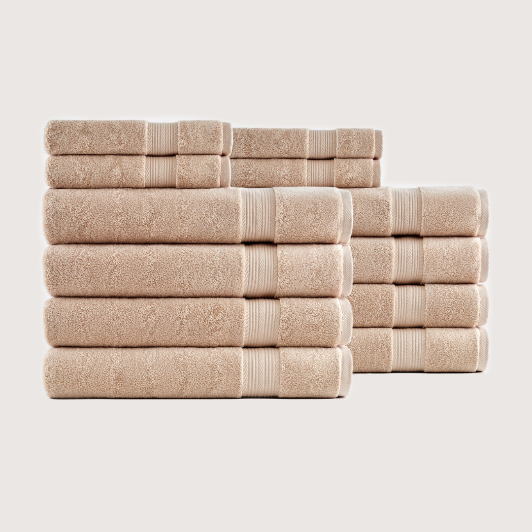 Truenova Ultrasoft 12-Piece Luxe Towel Set with bath towels, in Sand