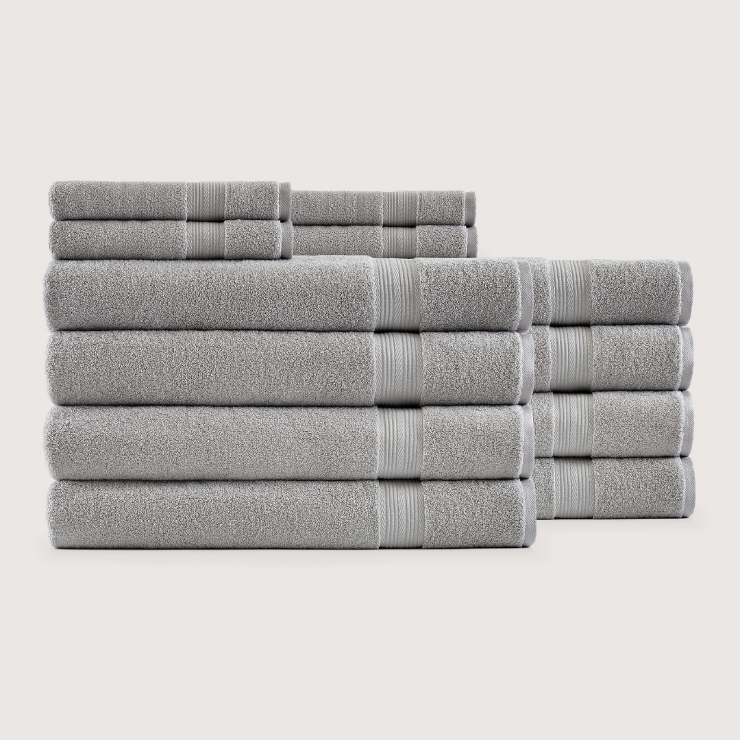 Truenova Ultrasoft 12-Piece Luxe Towel Set with bath sheets, in Stone Grey