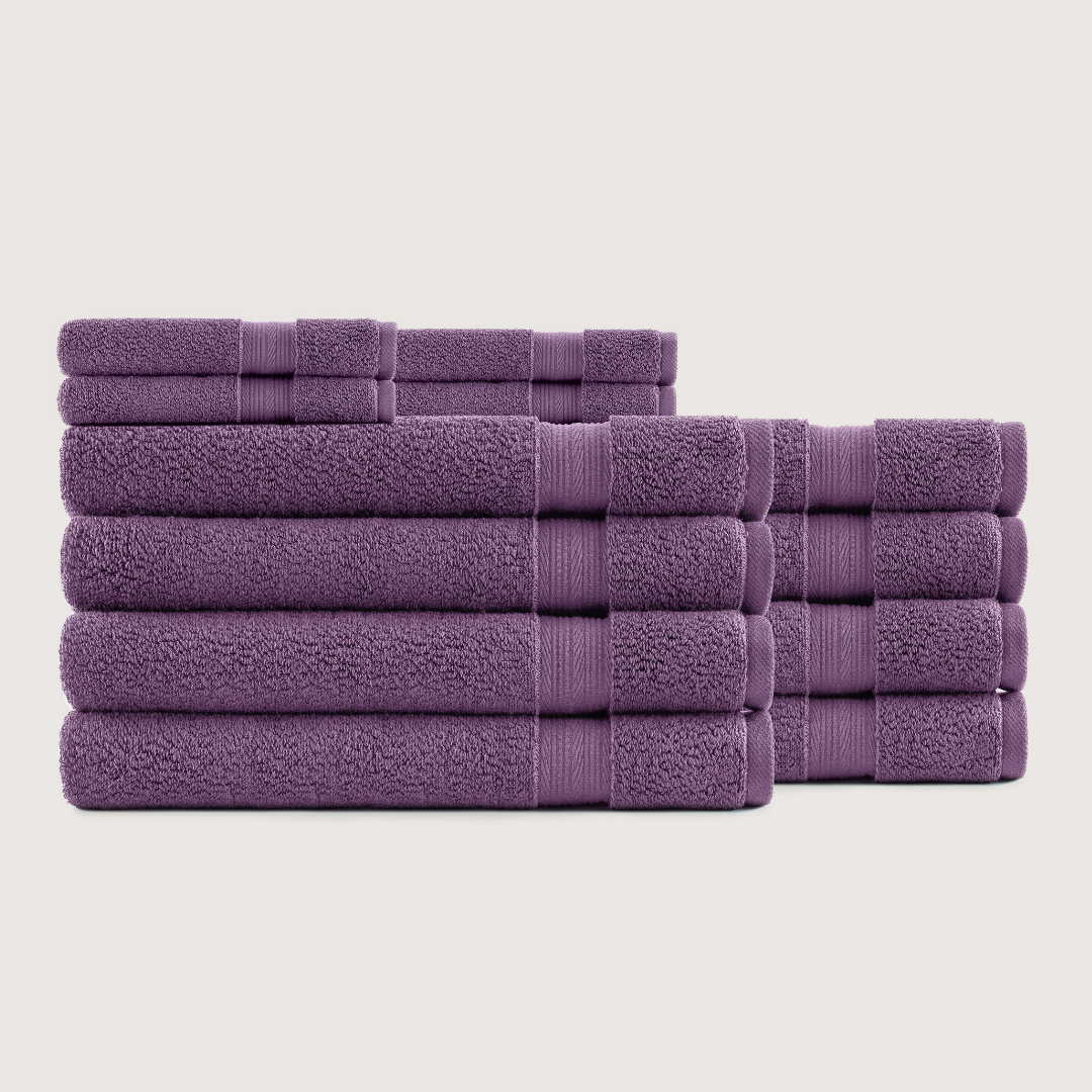 Truenova Ultrasoft 12-Piece Luxe Towel Set with bath sheets, in Violet