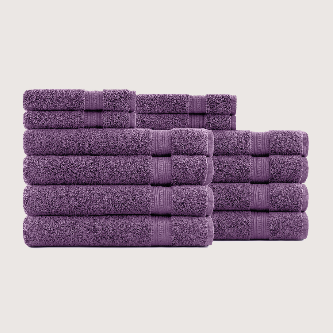 Truenova Ultrasoft 12-Piece Luxe Towel Set with bath towels, in Violet