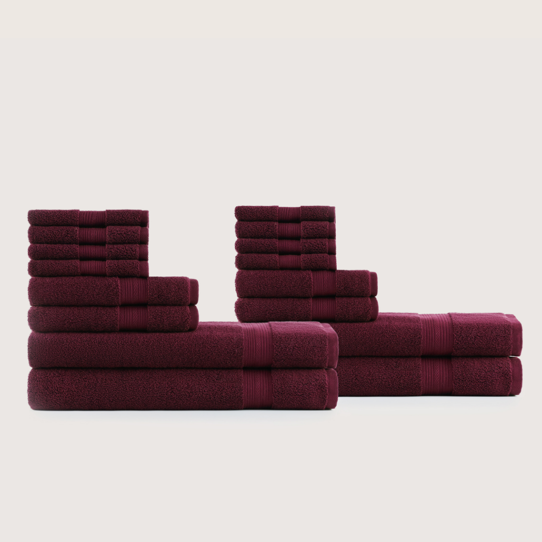 Truenova Ultrasoft 16-Piece Family Towel Set with bath sheets, in Burgundy