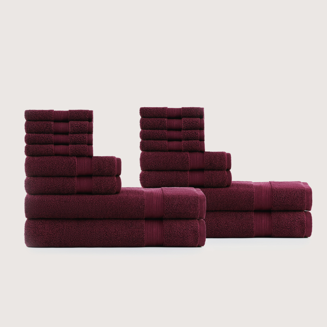 Truenova Ultrasoft 16-Piece Family Towel Set with bath towels, in Burgundy
