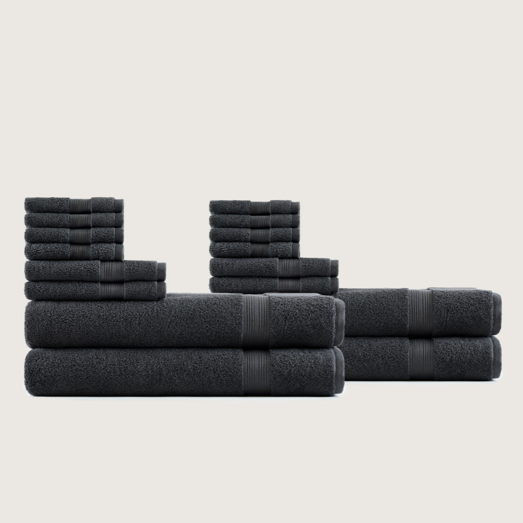 Truenova Ultrasoft 16-Piece Family Towel Set with bath sheets, in Charcoal