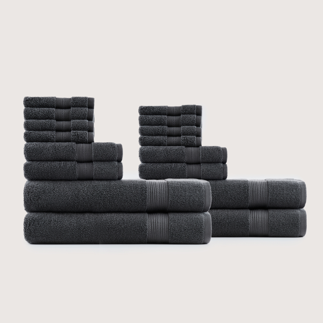 Truenova Ultrasoft 16-Piece Family Towel Set with bath towels, in Charcoal