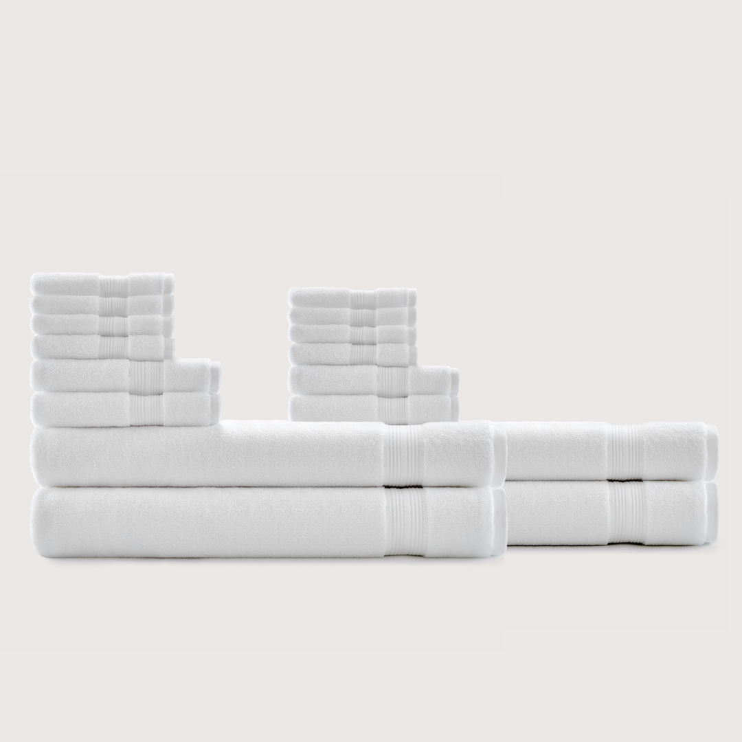 Truenova Ultrasoft 16-Piece Family Towel Set with bath sheets, in Cloud White