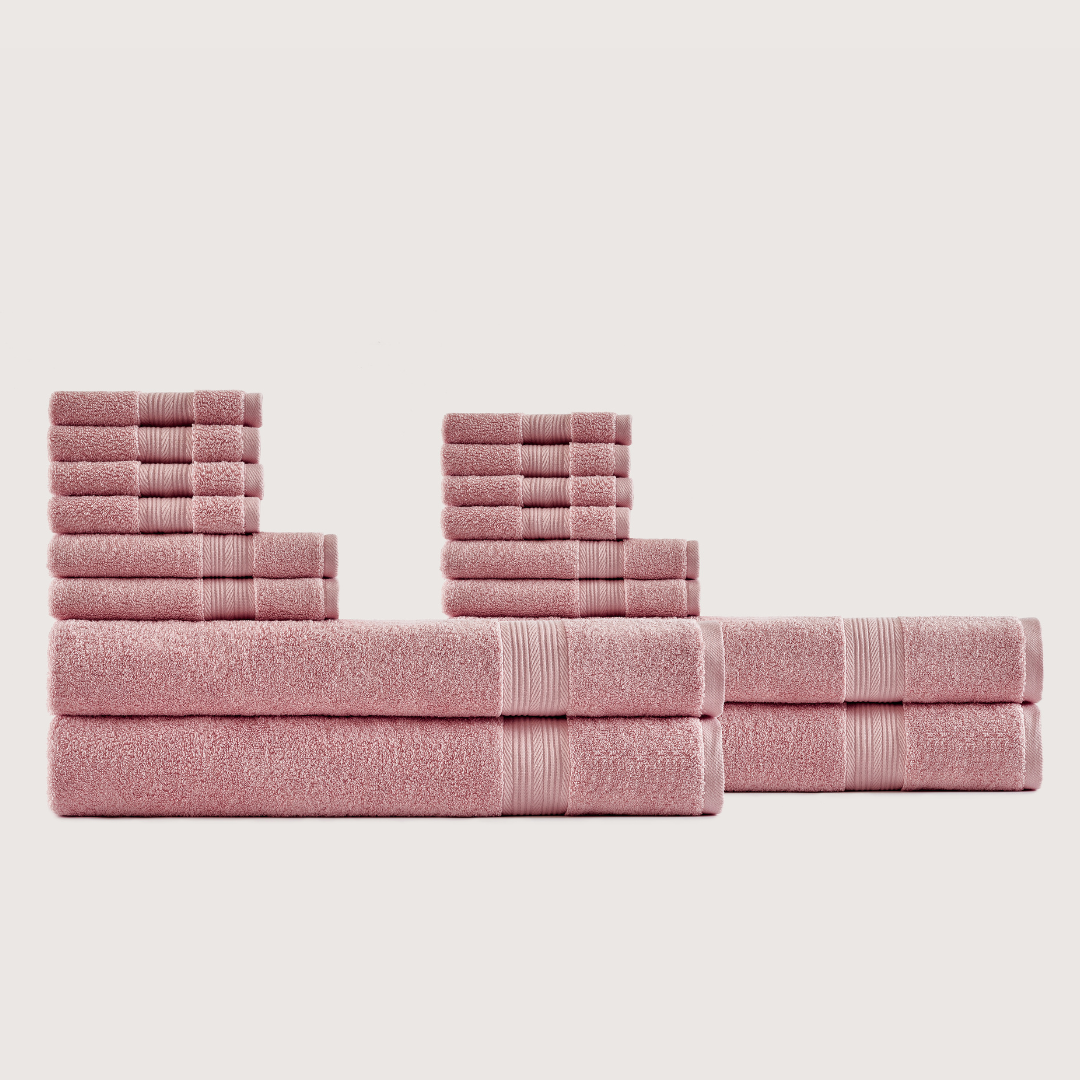 Truenova Ultrasoft 16-Piece Family Towel Set with bath sheets, in Coral Pink