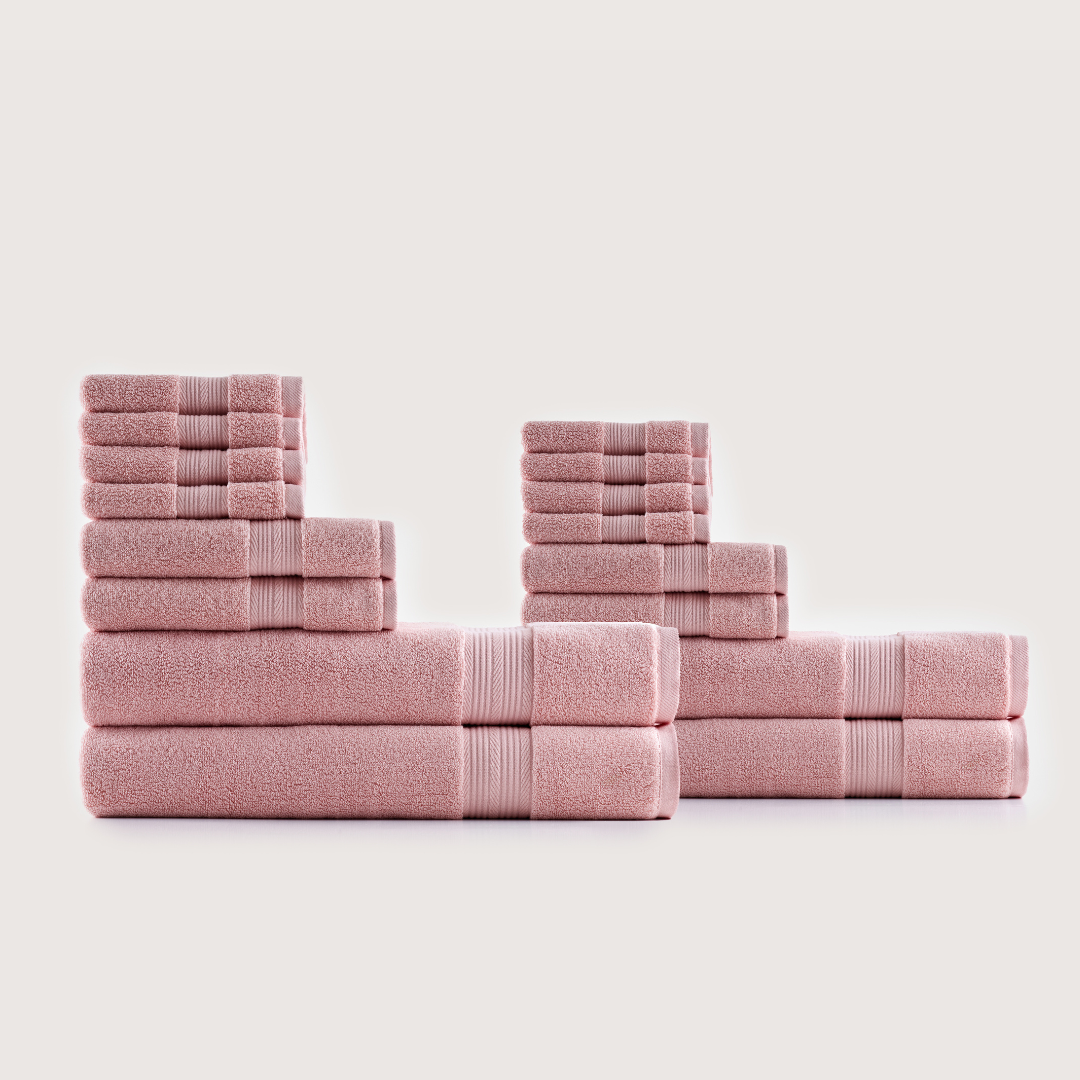 Truenova Ultrasoft 16-Piece Family Towel Set with bath towels, in Coral Pink