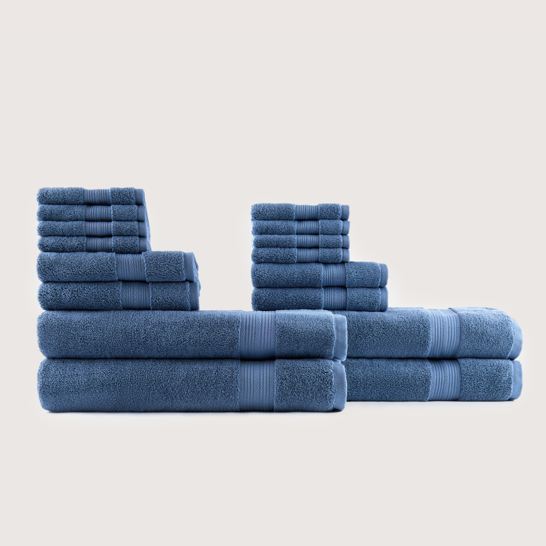 Truenova Ultrasoft 16-Piece Family Towel Set with bath towels, in Lapiz Blue
