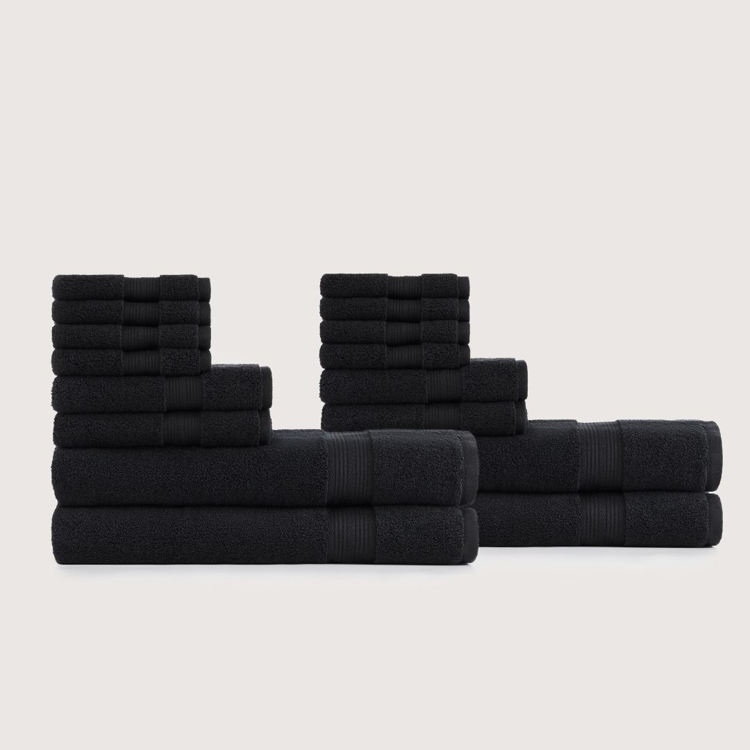 Truenova Ultrasoft 16-Piece Family Towel Set with bath towels, in Midnight Black