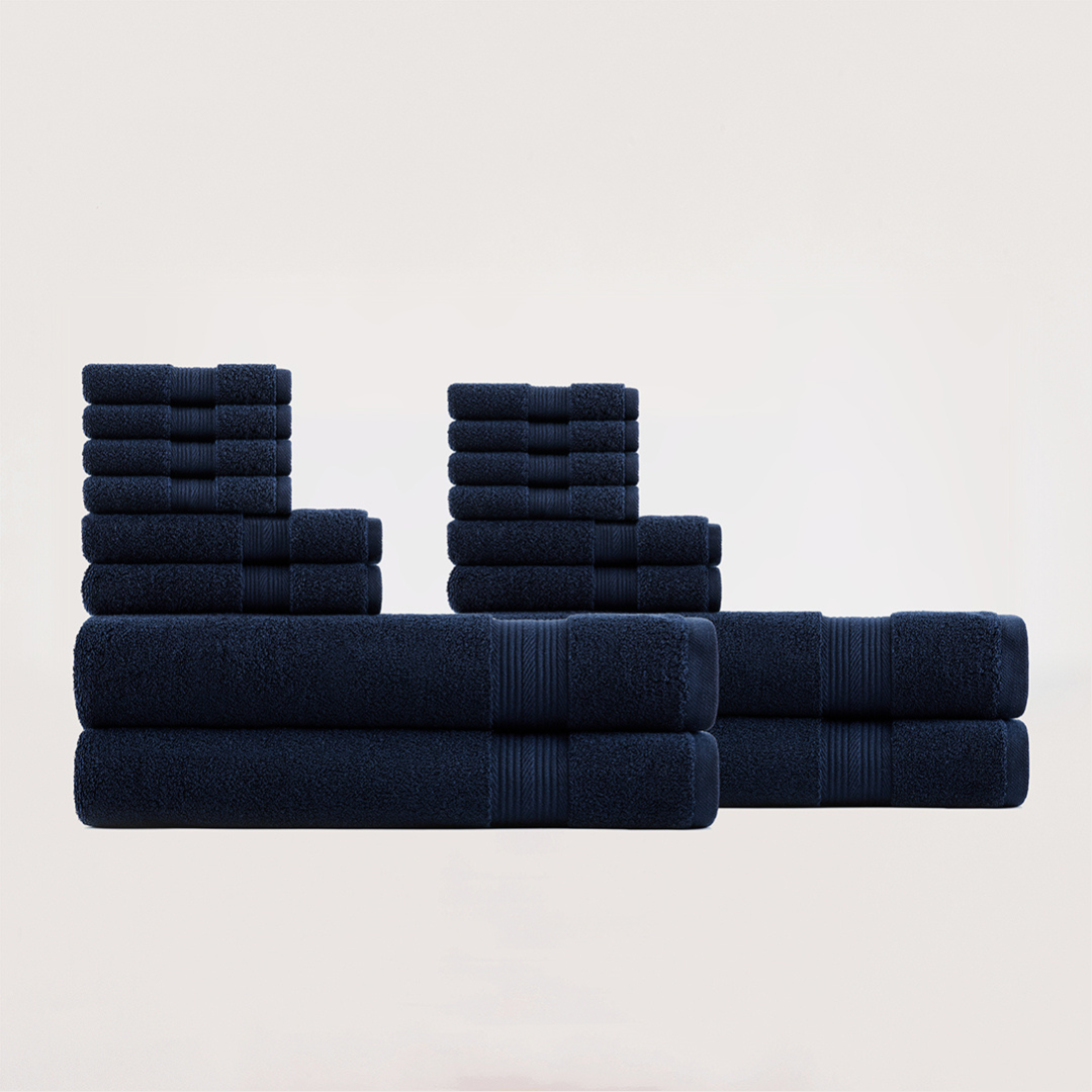 Truenova Ultrasoft 16-Piece Family Towel Set with bath sheets, in Navy Blue