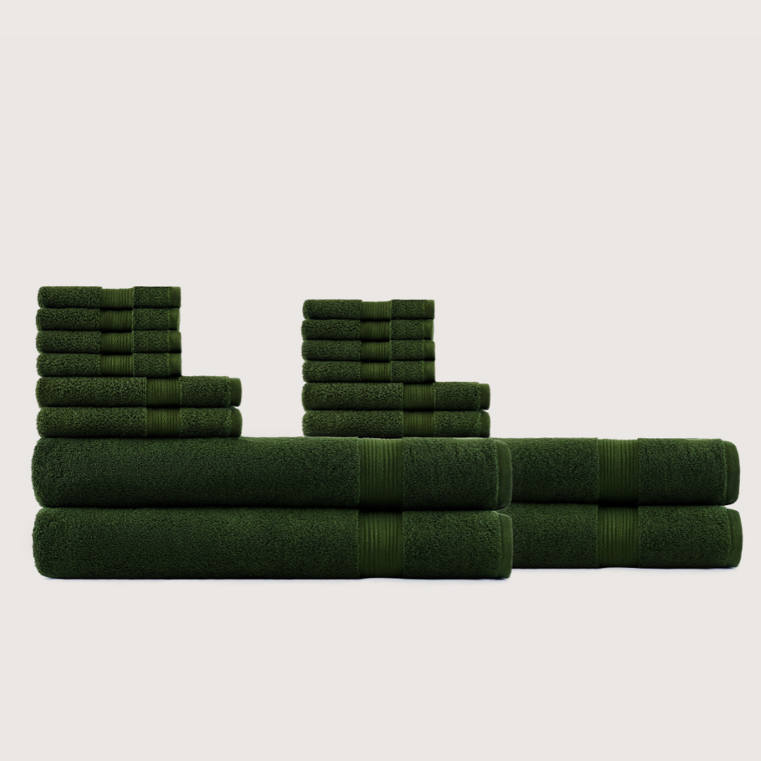 Truenova Ultrasoft 16-Piece Family Towel Set with bath sheets, in Olive Green