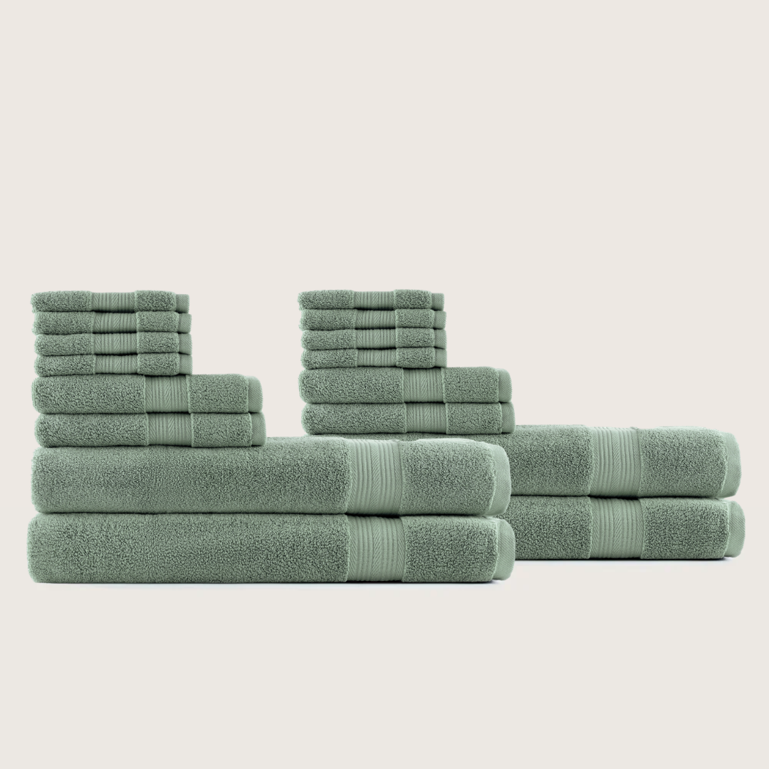Truenova Ultrasoft 16-Piece Family Towel Set with bath sheets, in Sage