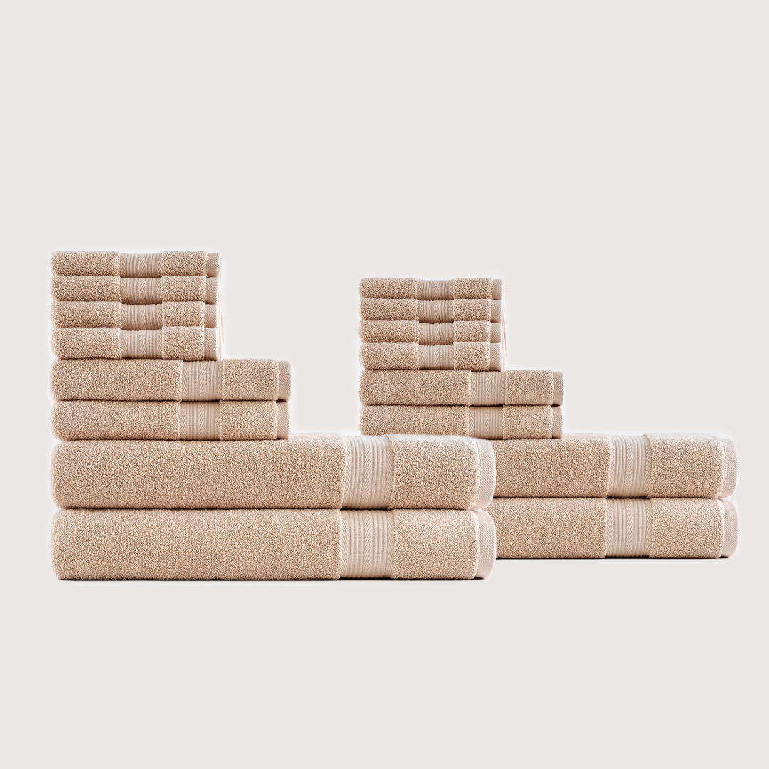 Truenova Ultrasoft 16-Piece Family Towel Set with bath towels, in Sand