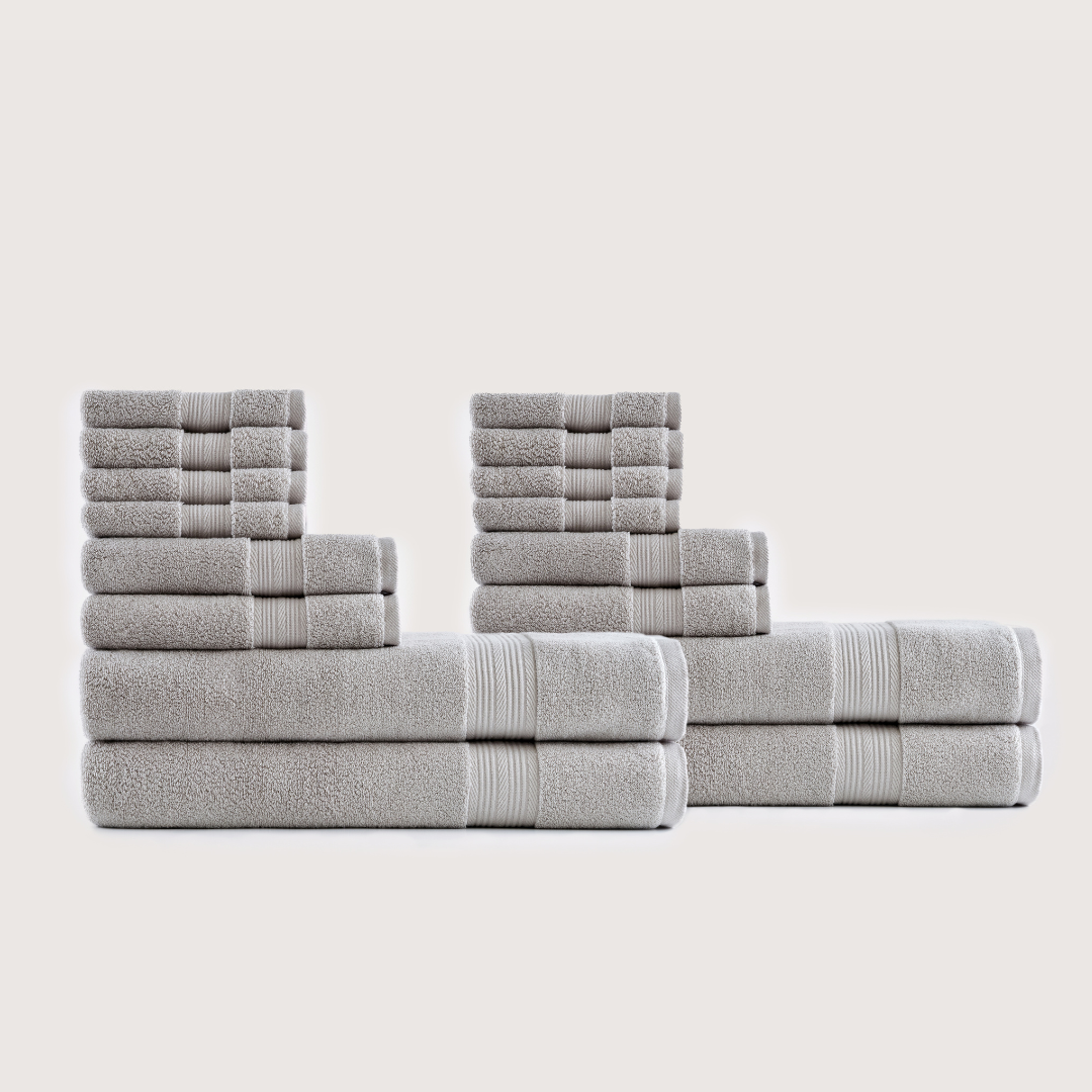 Truenova Ultrasoft 16-Piece Family Towel Set with bath towels, in Stone Grey