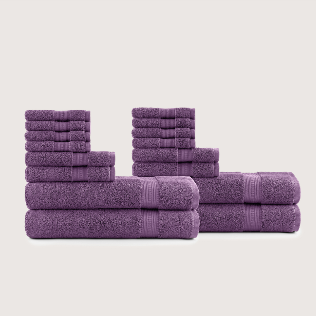 Truenova Ultrasoft 16-Piece Family Towel Set with bath towels, in Violet