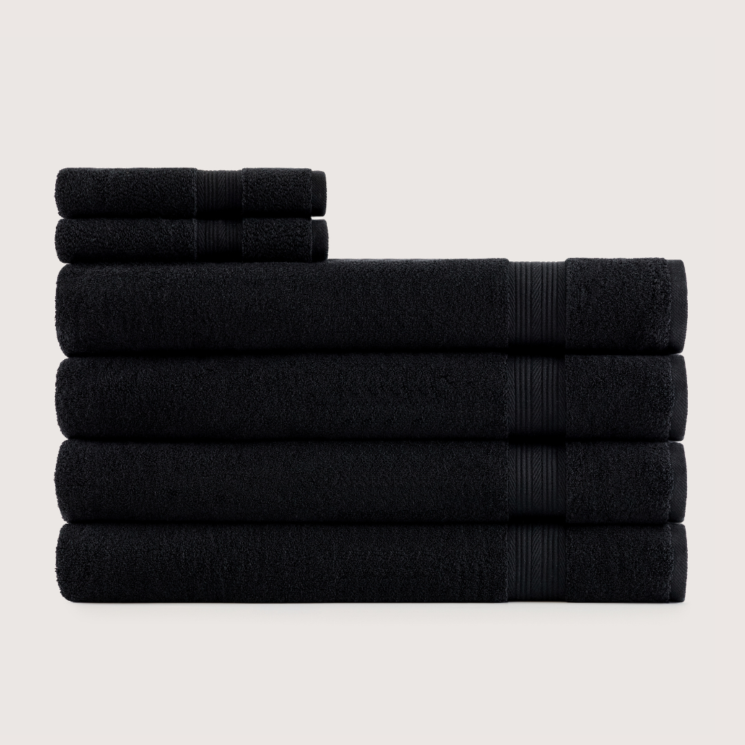 Truenova Ultrasoft 6-Piece Spa Towel Set with bath sheets, in Midnight Black