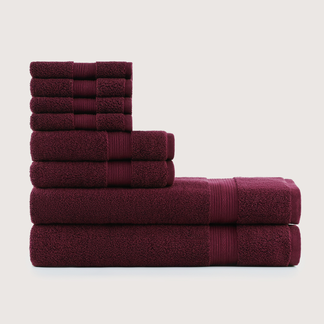Truenova Ultrasoft 8-Piece Bath Towel Set with bath towels, in Burgundy